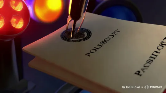 警灯闪烁+护照盖章特写，3D高清动画，时长0:20 by Hailuo AI Video Generator