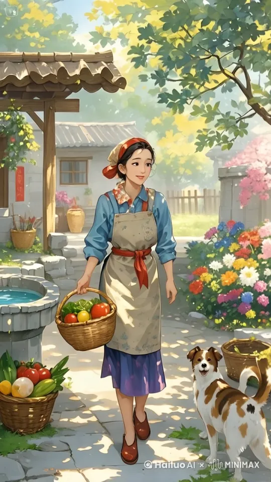 农村妈妈提着菜篮子往前走 by Hailuo AI Video Generator