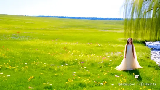 **场景描述:**
- **背景:** 广阔的绿色草地,像一块柔软的绿色地毯,铺展在大地上。草地上点缀着一些不知名的小花,微风拂过,草儿轻轻摇曳,仿佛在低声细语。
- **小河:** 一条清澈见底的小河蜿蜒流过草地,河水在阳光的照耀下闪烁着点点银光。河岸边长着几棵垂柳,柳枝轻拂水面,荡起层层涟漪。
- **人物:** 一位年轻漂亮的女孩迎面走来。她身穿一袭淡雅的连衣裙,裙摆在微风中轻轻飘动。她的脸上洋溢着青春的笑容,眼神中透露出对生活的热爱和对未来的憧憬。
**氛围:**
整个画面充满了宁静与美好,仿佛时间在这一刻静止。阳光洒在身上,温暖而舒适,空气中弥漫着青草和泥土的芬芳。女孩的脚步声轻柔,仿佛与大自然融为一体。
**情感:**
这幅画面让人感受到一种宁静与和谐,仿佛置身于一个世外桃源。它让人心情愉悦,忘却烦恼,感受到生活的美好与希望。
在这样的场景中,女孩的表情和动作可以这样细致地描绘:
### 表情细节:
1. **微笑**:女孩的脸上挂着淡淡的微笑,嘴角微微上扬,露出洁白整齐的牙齿。她的笑容自然而不做作,仿佛阳光洒在她的脸上,温暖而明亮。
2. **眼神**:她的眼睛清澈明亮,像一汪清泉,透露出对周围世界的好奇和热爱。长长的睫毛微微颤动,仿佛在诉说着她内心的宁静与喜悦。
3. **神情**:她的神情专注而放松,眉头舒展,没有一丝烦恼的痕迹。她的脸庞微微泛红,可能是由于阳光的照射,也可能是内心的愉悦所致。
### 动作细节:
1. **步伐**:女孩的步伐轻盈而优雅,每一步都像是在草地上跳舞。她的脚轻轻点地,仿佛怕惊扰了周围的宁静。
2. **手势**:她的双手自然下垂,手指轻轻摆动,随着步伐的节奏轻轻晃动。她的右手偶尔抬起,撩起被风吹到脸上的发丝,动作轻柔而优雅。
3. **姿态**:她的身体微微前倾,似乎在倾听小河的呢喃。她的肩膀放松,背部挺直,姿态大方而自然。
4. **互动**:她可能会偶尔蹲下身子,伸出手指轻轻触碰河边的野花,或者用指尖拨动水面,激起一圈圈涟漪。她的动作轻柔而细腻,仿佛在与大自然进行无声的交流。
### 综合描述:
在阳光明媚的午后,这位年轻漂亮的女孩漫步在绿色的草地上。她的脸上挂着自然的微笑,眼神中充满了对生活的热爱和对未来的憧憬。她的步伐轻盈而优雅,双手自然摆动,身体微微前倾,仿佛在与大自然进行无声的交流。她的每一个动作都透露出一种宁静与和谐,仿佛与周围的景色融为一体。
这样的描述是否让你对这幅画面有了更深刻的印象?或者你希望我进一步调整或添加细节? by Hailuo AI Video Generator