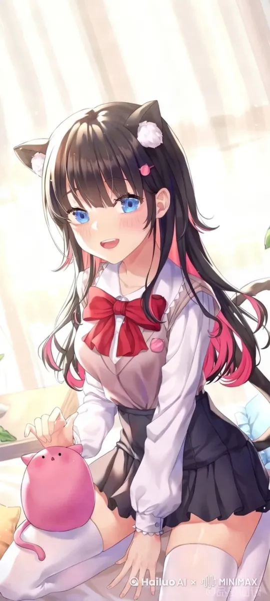 女孩头发、衣服随风飘动。女孩微笑，眨眨眼睛。
高品质动态壁纸，符合物理，人体没有扭曲，画面清晰流畅。 by Hailuo AI Video Generator