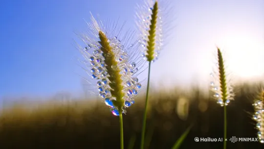 以下是一个关于狗尾巴草的治愈系动画脚本框架，风格清新自然，适合表现植物与自然的互动：

---

**标题**：《风中的絮语》

**主题**：通过一株狗尾巴草的视角，展现自然中微小生命的坚韧与诗意。

---

**场景1：晨曦微露**
*镜头*：仰视视角，模糊的晨光中透出毛茸茸的剪影  
*画面*：沾满露珠的狗尾巴草穗在淡蓝色天幕下微微摇晃  
*动作*：一滴露水顺着绒毛滑落，折射出七彩光斑  
*旁白*："它是最早接住晨光的那个"

---

**场景2：正午交响**
*镜头*：360度环绕镜头  
*画面*：金黄色的草穗在麦田边缘摇曳，背景是翻滚的云浪  
*动作*：  
- 蝴蝶翅膀轻触绒毛引发蒲公英式粒子特效  
- 草茎突然弯曲，露出叶背躲雨的七星瓢虫  
*音效*：逐渐增强的夏日蝉鸣

---

**场景3：风雨独舞**
*镜头*：慢动作特写  
*画面*：灰紫色乌云下，草穗在狂风中划出银色轨迹  
*动作*：  
1. 雨滴连续击打绒毛的颤动（微观水滴炸裂特效）  
2. 茎秆反复俯仰却始终挺立的韧性表现  
*光影*：忽明忽暗的闪电照亮草穗上的水光

---

**场景4：黄昏絮语**  
*镜头*：大远景到微观切换  
*画面*：  
- 暖橙色夕阳中成片起伏的草浪  
- 特写绒毛缝隙间穿行的蚂蚁队伍  
*细节*：飘散的草籽带着柔光特效升空，与晚霞中的飞鸟形成呼应

---

**场景5：星夜轮回**
*镜头*：星空延时效果  
*画面*：  
- 月光为草穗镀上冷银色轮廓  
- 地面视角：透过草丛仰望旋转的银河  
*魔法时刻*：某根绒毛突然发光，化作飘向星空的萤火虫

---

**尾声字幕**：  
"它见过蚱蜢的婚礼  
听过蜗牛的情诗  
收藏过整个季节的星光  
——致所有温柔而坚韧的生命"

---

**视觉关键词**：  
- 绒毛的光晕渲染  
- 微观视角的雨水动力学  
- 风力的可视化流体效果  
- 昼夜交替的色彩渐变映射

**叙事节奏**：  
采用呼吸式节奏，配合自然元素的动静变化，每3分钟出现一次视觉高潮点（暴雨/飘絮/星尘等）

这个脚本注重通过微观视角展现平凡植物的史诗感，您可以根据具体制作需求调整细节表现手法。 by Hailuo AI Video Generator