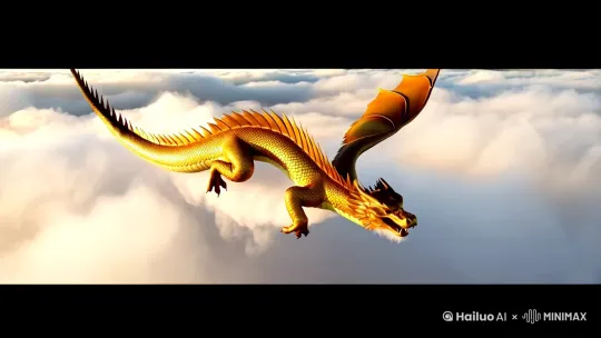 中国黄金巨龙 翱翔云海 吐云吐雾 by Hailuo AI Video Generator
