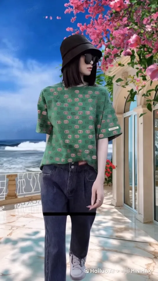 微风吹拂着秀发，模特微笑着慢慢抚摸头发，休闲的漫步 by Hailuo AI Video Generator