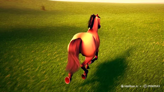 一匹骏马在草原奔跑，anime style by Hailuo AI Video Generator