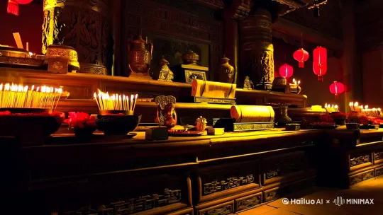 帮我生成一个充满中式风格的视频，要求转场丝滑不卡顿明显，视频内容要设计中式宗教，带有中式恐怖效果 by Hailuo AI Video Generator