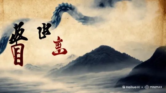 "水墨氤氲间青黑交融，阴阳二气如游龙盘桓虚空，宣纸纹理上晕染出若隐若现的甲骨文「道」字，远山轮廓在雾气中时聚时散，朱砂点染的太极图于云海中半露玄机"
画面采用4:3竖版画面比例增强古籍感，中国风现代cg，色彩系统以黑、白、褐、深青、红五色为主。 by Hailuo AI Video Generator