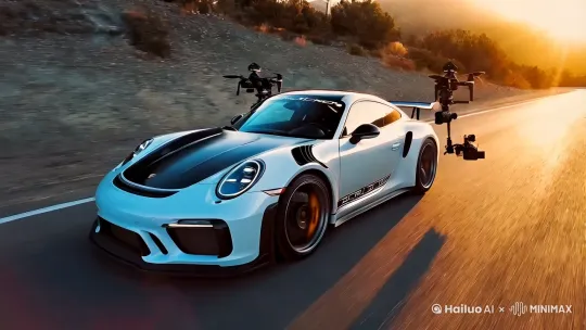 车辆准备
车辆:保时捷GT3RS(确保车辆外观干净,状态良好)。
驾驶员:聘请专业车手,确保安全和拍摄效果。
2.2 选择拍摄设备
相机:高清摄像机(如RED、ARRI)或高端无反相机(如Sony A7S III、Canon R5)。
镜头:广角镜头(如16-35mm)、长焦镜头(如70-200mm)、定焦镜头(如50mm)。
稳定器:如DJI Ronin、Freefly Movi,用于平滑运镜。
无人机:如DJI Mavic 3或Inspire 3,用于高空拍摄。
车载支架:如吸盘支架、车载摇臂,用于拍摄动态镜头。
2.3 场景选择
公路类型:选择风景优美的山路、沿海公路或城市高速。
拍摄时间:清晨或黄昏,光线柔和,适合拍摄。
2.4 音乐选择
选择动感、激情或高端的音乐,确保与视频风格匹配。
可以从音乐库(如Epidemic Sound、Artlist)获取授权音乐。
3. 拍摄阶段
3.1 运镜设计
低角度跟拍:使用车载支架或稳定器,贴近地面拍摄车辆飞驰的瞬间。
高空俯拍:使用无人机拍摄车辆在公路上飞驰的全景。
车内视角:安装GoPro或小型相机,拍摄驾驶员操作和仪表盘。
环绕拍摄:使用无人机或稳定器,环绕车辆拍摄360度视角。
慢动作:使用高速摄影机(如Phantom Flex),拍摄车辆加速、转弯等细节。
3.2 拍摄技巧
动态追焦:使用跟焦器,确保车辆在高速运动中保持清晰。
光线利用:利用自然光(如逆光、侧光)增强画面质感。
背景选择:选择有层次感的背景(如山脉、海岸线、城市天际线)。
3.3 安全措施
确保拍摄路段封闭或交通管制,避免安全隐患。
驾驶员和拍摄团队佩戴安全装备。
4. 后期制作
4.1 视频剪辑
使用剪辑软件(如Adobe Premiere、Final Cut Pro、DaVinci Resolve)进行剪辑。
剪辑节奏与音乐同步,加入转场效果。
4.2 特效和调色
特效:添加运动模糊、光效、粒子效果,增强速度感。
调色:使用LUTs或手动调色,突出保时捷的金属质感和环境氛围。
背景替换:如有需要,使用绿幕技术更换背景。
4.3 音频处理
调整引擎声、风声等环境音,增强沉浸感。
添加音效(如轮胎摩擦声、换挡声)。 by Hailuo AI Video Generator
