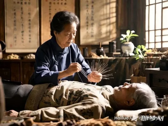 大妈双手迅速挥动，将所有的银针一股脑儿地全部扎向大爷。瞬间，大爷的身体被密密麻麻的银针覆盖，仿佛变成了一只刺猬。 by Hailuo AI Video Generator