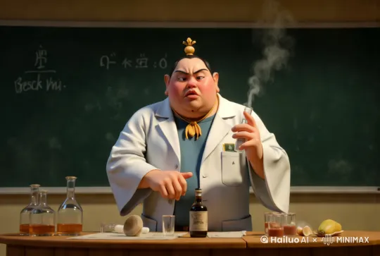 人物说话，手里的试管爆炸，冒烟，惊慌表情，害怕 by Hailuo AI Video Generator