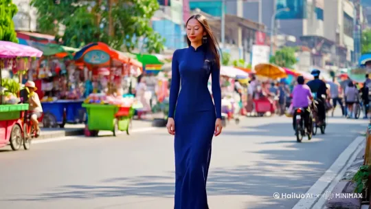 一个身高170，36D，的越南美女，在街上散步 by Hailuo AI Video Generator