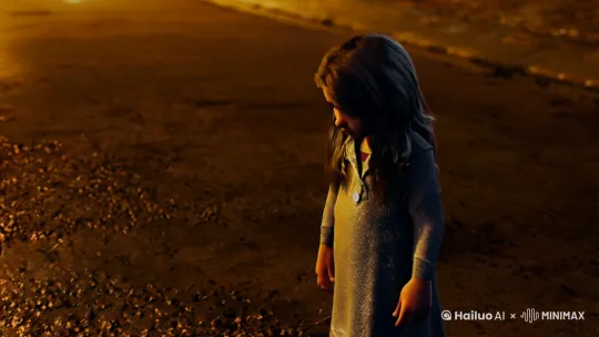 [左移,上升]一个流浪的小姑娘独自在寂静的夜里伤心难过 by Hailuo AI Video Generator