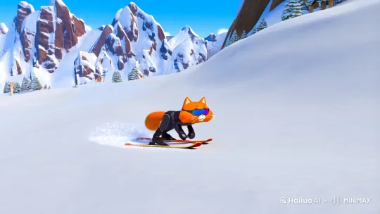 一只橘猫拟人化，玩极限运动，滑雪 by Hailuo AI Video Generator