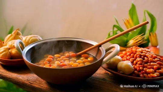 压力大总失眠？快试试道家安神助眠汤！它遵循“食补不如觉补”理念，以酸枣仁、百合、桂圆等为原料，慢火熬制。酸枣仁抑制神经兴奋，百合清心，桂圆莲子调和气血……睡前温服，助气血归元。从科学角度看，它能补心血、调脾胃，改善睡眠。再搭配道家“卧龙式”睡功和呼吸法，缓解脑供血不足引发的失眠。源自道家“阴阳调和”理念，融合食疗精髓，压力大、气血虚弱者用它效果显著！快试试，让你夜夜深眠！ by Hailuo AI Video Generator