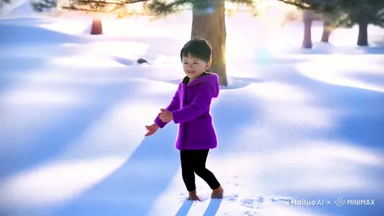 跳舞视频提示词
场景描述:
在阳光明媚的雪地里,一个穿着紫色外套、黑色裤子的可爱小女孩(约5-6岁)欢快地跳舞。她微微踮起脚尖转圈,双臂像小翅膀一样挥动,脚下留下细小的雪花痕迹。背景是晶莹剔透的积雪,远处有松树点缀,阳光从上方洒下形成柔和的光斑。
舞蹈动作:
1. 前3秒:原地踏步,面带笑容,头轻轻左右摆动。
2. 中间4秒:小幅度跳跃,双手交替举过头顶模仿蝴蝶飞舞。
3. 后3秒:突然定格,双手叉腰歪头,雪花从空中缓缓飘落。
视觉效果:
- 动态模糊的雪花飘落,地面有轻微的反光效果。
- 色调以白色和浅紫色为主,突出人物服装的鲜艳。
- 背景虚化,聚焦于小女孩的活泼表情和动作。
音乐建议:
轻快的儿童音乐(如《Baby Shark》变奏版),节奏明快但不过于复杂。
---
即梦提示词
梦境风格转换:
让画面逐渐变得朦胧,边缘泛起柔和的淡蓝色光晕。小女孩的身体微微透明,脚下雪地变成闪烁的星尘,每次跳跃时会散发出微小的彩虹光点。背景中的松树变成半透明的水彩画质感,雪花在空中凝结成发光的小星星,最终融入一个温暖的粉色云朵漩涡中。
氛围强化:
- 加入轻微的失重感,仿佛梦境中的轻盈。
- 音效变为轻柔的风声和遥远的铃铛声。
- 结尾时小女孩眨眼,画面完全融化成粉色的光斑。 by Hailuo AI Video Generator