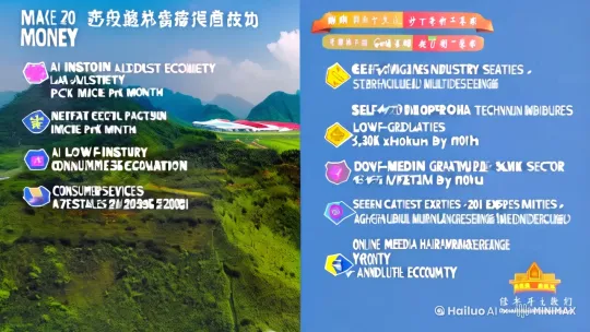 为你推荐一些适合年轻人的挣钱行业：

数字经济领域

• AI行业：随着大模型技术推动AI产业爆发，像算法、图像、语音、多模态模型等领域人才告急。本科毕业生近三成月薪超2万，资深专家月薪可达8万，顶尖人才甚至获百万年薪。

• 低空经济：低空经济市场潜力巨大，预计2035年达3.5万亿，目前无人机操控员、装调检修工等人才缺口大，薪资8K至3万元不等。

消费服务领域

• 宠物行业：可从事宠物美容，为宠物提供洗澡、造型等服务；也可成为宠物医生或护理人员，提供疾病诊断等医疗服务，随着宠物医疗市场需求增长，前景广阔。

• 美容美发：人们越来越注重形象外貌，中等规模的美容美发店月收入可观。

文化创意领域

• 自媒体运营：在抖音、小红书等平台进行内容创作，专注美妆、美食等领域，吸引粉丝后可通过广告合作、品牌推广、带货等盈利。

• 网络小说创作：现在网文对文笔要求相对不高，关键在创意，新人经过半年沉淀，每月能有四五千块钱收入。

绿色经济领域

• 绿色生态农业：在小城市土地资源丰富，发展绿色生态农业有优势，农产品可通过网络平台卖到各地甚至出口国外。

• 新能源汽车：新能源汽车渗透率高，但售后维修人才缺口高达82.4万，新手月薪5K起，3年以上经验可达15K+，车载系统研发、算法工程师等跨学科岗位，年薪超30万者很常见。[右移,左摇,跟随] by Hailuo AI Video Generator
