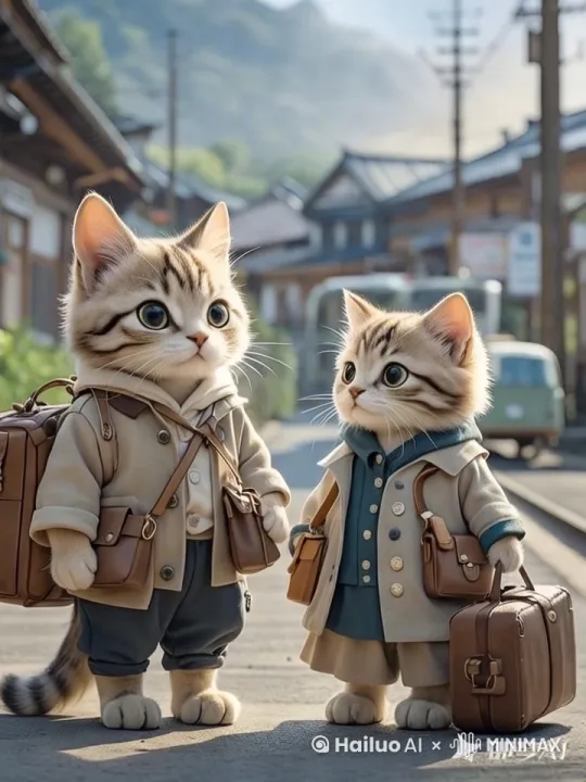 两只小猫，转身离去，中间不停的回头，流下眼泪 by Hailuo AI Video Generator