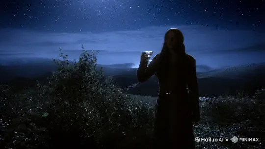 深夜手握杯中酒，满腹心事涌心头。举杯仰望问苍穹，往事如烟随风流。月下独酌杯中酒，解我心中万事忧。酒未入唇醉七分，奔波忙碌几时休。  by Hailuo AI Video Generator