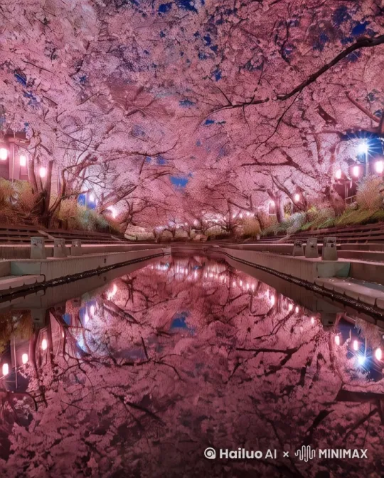做成动态视频，景深从远到近，树枝摇动，樱花飘落 by Hailuo AI Video Generator