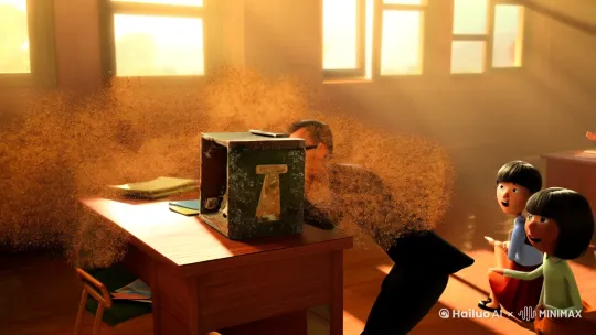 太亿:(突然从课桌下钻出)同学们!猜猜我今天穿越带回了什么?(举起沾着泥土的"文物"盒子
- 手势触发兵马俑列队动画
- 学生可用AR眼镜观察铠甲纹路
- 选3名学生当"小工匠",用橡皮泥模仿制俑工序
- 捣蛋鬼被任命为"监工大臣",负责检查作业
- 抢答器亮灯游戏:"秦朝人的零食盒里有什么?"
- 答对者获得"传国玉玺"橡皮章
太亿:嘘...你们听!
"我们现在要避开巡逻的秦兵,穿越到..."
害羞女生:(小声)老师,这个陶片能送我奶奶看吗?
太亿:(眨眼)当然!不过要先完成...(突然被定格动画包裹消失)
by Hailuo AI Video Generator