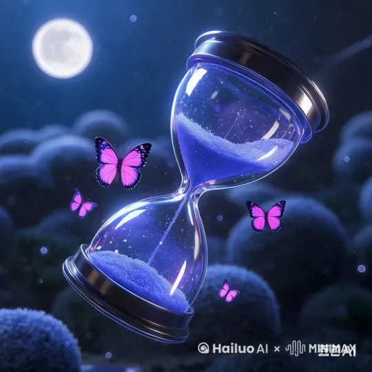在悬浮的沙漏内部逆向奔跑  
 触碰到的沙粒变成像素蝴蝶 by Hailuo AI Video Generator