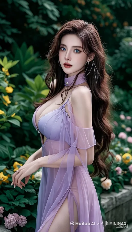 热带雨林风格舞蹈视频，“美女”在一片郁郁葱葱的绿色植被前跳着热情洋溢的拉丁舞。她身着一袭蓝紫渐变的透明纱质连衣裙，裙摆随风轻扬，展现出曼妙身姿。深色长发自然披散，随着舞步摇曳生姿。她佩戴着精致的长耳环，增添了几分异域风情。双手优雅地在空中划出弧线，时而轻触纤腰，展现出拉丁舞特有的韵律感。阳光斑驳，透过密集的树叶，为她镀上了一层金色的光辉，宛如森林中的精灵。近景，跟随镜头捕捉每一个舞动瞬间，展现出舞者与自然环境的和谐共生。 by Hailuo AI Video Generator