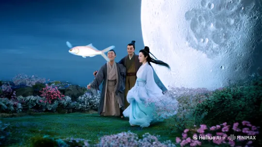 鱼仔飞回了月亮去看嫦娥和猪八戒戏耍圣武老师 by Hailuo AI Video Generator