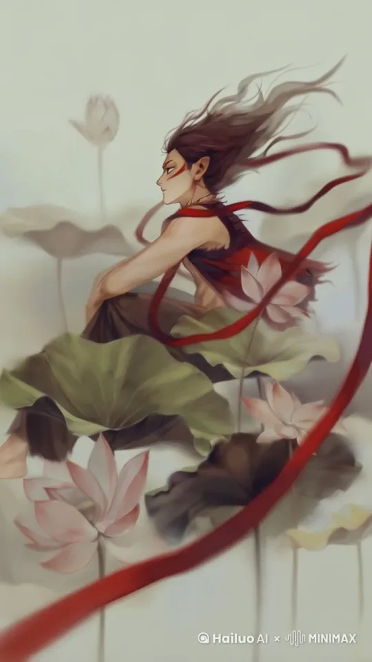 莲花荷叶，混天绫随风飘扬。 by Hailuo AI Video Generator