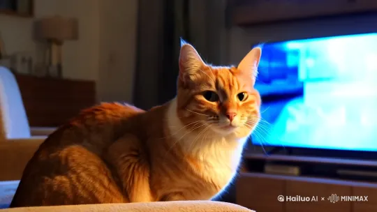 猫咪在看电视的视频 by Hailuo AI Video Generator