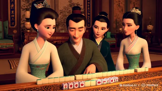 太乙真人，敖丙，哪吒，殷夫人，打麻将 by Hailuo AI Video Generator