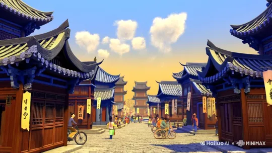 第1帧：全景，古色古香的小镇，青石板街道上人群熙熙攘攘，街边木质店铺林立，幌子随风飘动。远处有飞檐斗拱的建筑，天空飘着几朵白云。画面整体为中国传统工笔画风格，色彩淡雅，以青灰色和暖黄色为主色调。第2帧：特写，天空中两条金色巨龙盘旋飞舞，周身散发金色祥瑞光芒照亮天空。巨龙龙鳞细致，龙须飘逸，背景为绚丽的彩云。风格为古风奇幻插画，光影效果强烈，金色光芒突出。第3帧：中景，白发老者身着古朴长袍站在庭院中，手持古籍仰望天空，庭院中有花草树木随风摇曳。画面呈现古典写实风格，色彩自然，突出人物神态和庭院宁静氛围。第4帧：近景，屋内年轻人坐在木椅上，专注看着手中手机，手机屏幕显示龙抬头视频，年轻人露出惊讶表情。画面为古风与现代元素结合的插画，木质家具和古风装饰搭配手机，色彩明快。第5帧：特写，手机屏幕推送界面，随后虚化出现字幕“大数据不会胡乱推送，如果你能刷到这条视频，那说明茫茫人海中你是个有福气的人”。风格类似电子界面与古风融合，字幕有光影效果，背景虚化模糊。第6帧：中景，年轻人靠在椅子上认真看手机视频，表情若有所思。画面是写实古风，人物动作自然，室内光线柔和，凸显专注氛围。第7帧：特写，屏幕显示“蛇年吉祥”大字，随后画面模糊，出现手输入文字动态效果。风格为古风书法与动态效果结合，文字有笔墨韵味，动态效果流畅。第8帧：中景，古代厨房内，家庭主妇站在灶台前，面前放着一盆面条。厨房有木质橱柜、陶制锅碗，光线从窗户照入。画面为古风生活场景画，色彩温馨，体现生活气息。第9帧：特写，拿起的细长面条，旁边有龙须对比图，画面简洁，线条清晰，色彩鲜明，突出面条与龙须相似之处。第10帧：中景，厨房案板上放着一条银色鲜鱼。厨房有刀具、菜板等厨具，画面真实感强，鱼的细节清晰，光线集中在鱼身上。第11帧：先特写鱼眼睛，后画面切换至神话场景，龙王周围有一群小鱼游动。画面是古风神话风格，色彩绚丽，龙王威严，小鱼灵动。第12帧：中景，农夫牵着套着犁具的耕牛走在田间小路，旁边是翻耕过的土地，远处有青山绿树。画面为田园古风，色彩清新，突出农耕场景。第13帧：先特写牛肉纹理，后画面切换至古代农耕场景，农民在田间劳作，耕牛拉犁。画面风格写实，展现农耕辛苦，色彩质朴。第14帧：全景，春天山林万物复苏，树木新芽嫩绿，草地上开满五颜六色小花，阳光透过树叶洒下光斑。画面是清新古风风景画，色彩鲜艳，光影效果好。第15帧：中景，庭院石凳上，老人面前放着一碗热气腾腾滋补汤，正准备享用，脸上有满足笑容。画面温馨，古风庭院装饰，光线柔和。第16帧：先特写汤碗热气，汤中食材若隐若现，后切换至太阳升起，阳光洒向大地，万物沐浴阳光。画面为暖色调，突出阳光和生机，风格梦幻。第17帧：中景，医生模样的人拿着医书给一群老人讲解养生知识，老人们认真听讲。画面是古代讲学场景，人物神态生动，室内布置古朴。第18帧：中景，夏天树荫下，几个老人乘凉，一位老人面色苍白虚弱地扇扇子。画面色彩偏暖，体现夏日炎热和老人状态，有生活感。 by Hailuo AI Video Generator