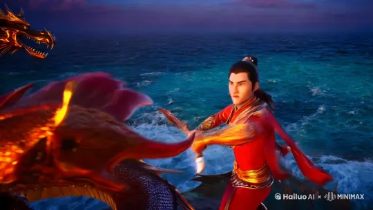 哪吒闹海在大海上和恶龙打斗要有精彩的镜头 by Hailuo AI Video Generator