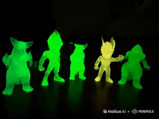 能不能来个高级运镜让这五个夜光奥特曼跳英歌舞 by Hailuo AI Video Generator