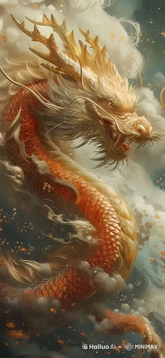 黄金圣龙的威严在空中弥漫，胡须和毛发随着身边空气流动而风起云涌。[右移,左摇,跟随][右移,左摇,跟随] by Hailuo AI Video Generator