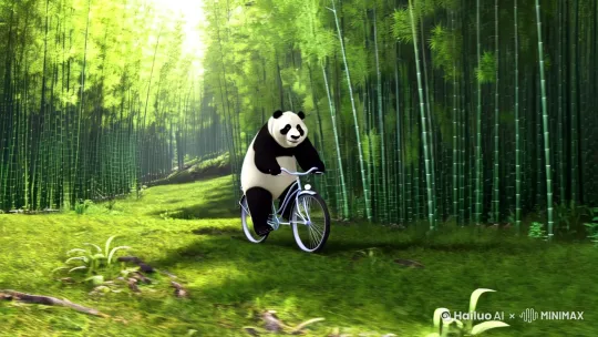 熊猫骑自行车 by Hailuo AI Video Generator