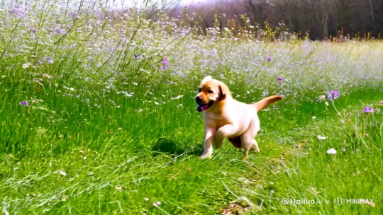 拉布拉多幼犬在春天的野地里玩 by Hailuo AI Video Generator