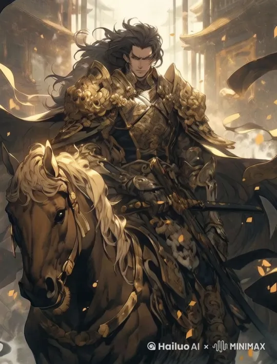 风吹动头发，人物抬头藐视，（镜头由上往下慢慢推进） by Hailuo AI Video Generator