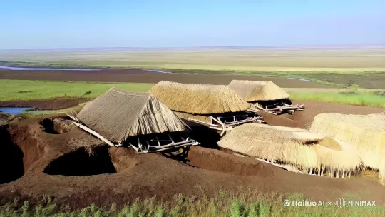 居住环境与建筑
自然环境:黄河流域地势平坦、土地肥沃,有充足的水源,非常适合远古人类生存和发展。这里气候相对温和,四季分明,为原始农业和定居生活提供了良好的条件。
茅草屋:仰韶文化时期的人们主要居住在半地穴式房屋和地面建筑中,这些房屋很多都采用茅草等材料覆盖屋顶。半地穴式房屋一般是在地下挖出一定深度的坑作为居住空间,坑壁就是房屋的墙壁,然后在坑口周围搭建木架,上面覆盖茅草等材料作为屋顶,这种房屋可以有效抵御寒冷的气候和野兽的侵袭。
制陶工艺
特点:仰韶文化的彩陶以红陶为主,也有一些灰陶和黑陶。其装饰图案丰富多彩,常见的有鱼纹、蛙纹、人面纹、花瓣纹等,这些图案线条流畅、造型生动,具有很高的艺术价值。
制作:当时的人们已经掌握了比较成熟的制陶技术,通常采用泥条盘筑法或捏塑法来制作陶坯,然后用赭石、红土等颜料在陶坯表面绘制各种图案,最后入窑烧制。烧制温度一般在 900℃-1050℃之间,使得陶器具有一定的硬度和耐久性。
生产生活方式
农业生产:仰韶文化时期的人们以农业生产为主,主要种植粟、黍等耐旱作物,还会种植一些蔬菜。他们使用石斧、石铲、石刀等工具进行开垦土地、播种和收割等农业活动,农业的发展为人们提供了稳定的食物来源,促进了人口的增长和社会的发展。
家畜饲养:除了农业生产,人们还饲养家畜,主要有猪、狗、羊等。家畜的饲养不仅为人们提供了肉食和皮毛等生活资料,还在一定程度上提高了人们的生活水平。
渔猎采集:在农业和家畜饲养的基础上,渔猎和采集仍然是人们获取食物的重要补充方式。人们使用弓箭、鱼叉、网罟等工具进行渔猎活动,捕捞河流中的鱼类和其他水生动物,猎取山林中的野兽。同时,妇女和儿童则负责采集野果、野菜、植物根茎等,丰富了食物的种类。 by Hailuo AI Video Generator