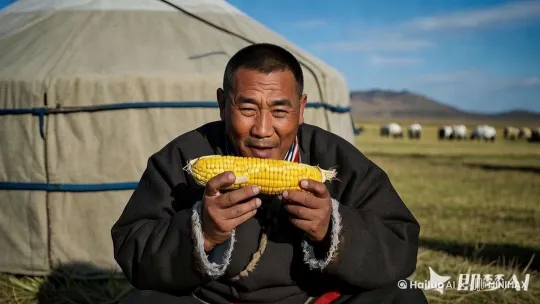 特写镜头，饱经风霜的中国老农在金色玉米田里啃食玉米，玉米粒晶莹饱满，汗水顺着古铜色皮肤滑落，柯达胶片质感，黄昏暖光，超精细毛孔细节，适马85mm f/1.4镜头效果 0:00	玉米田全景（黄昏）	后拉镜头（Dolly out），高度1.8m，速度0.5m/s，焦距24mm，展示金色麦浪背景
0:05	老农布满皱纹的手剥开玉米叶	俯拍特写（Top-down），镜头旋转15°，配合手持轻微抖动增强真实感
0:10	玉米粒飞溅的啃咬瞬间	微距推进（Macro push），焦距90mm，以0.2m/s速度靠近，捕捉玉米断裂的微观动态
0:15	老农面部表情特写	斯坦尼康环绕（Steadicam orbit），半径2m，逆时针30°/s，突出满足感与沧桑感
0:20	玉米棒从完整到啃食的转场	焦点转换（Rack focus），从前玉米转到背景吃剩的玉米芯，时长3秒实现隐喻表达
0:25	老农起身擦嘴的中景	升降镜头（Crane up），高度从1.2m升至3m，配合35mm焦距展现人物与环境的比例关系
0:30	夕阳下的逆光剪影	广角仰拍（Low angle），焦距16mm，镜头以45°角缓慢上摇，强化劳动诗意 by Hailuo AI Video Generator