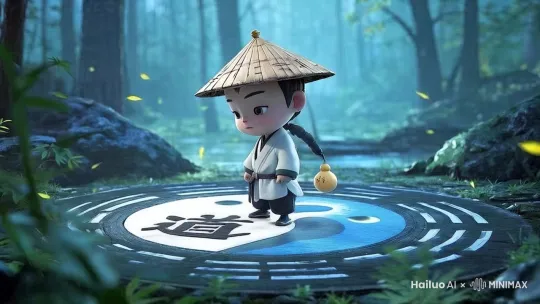 人物走来走去，地下的八卦图在转动 by Hailuo AI Video Generator