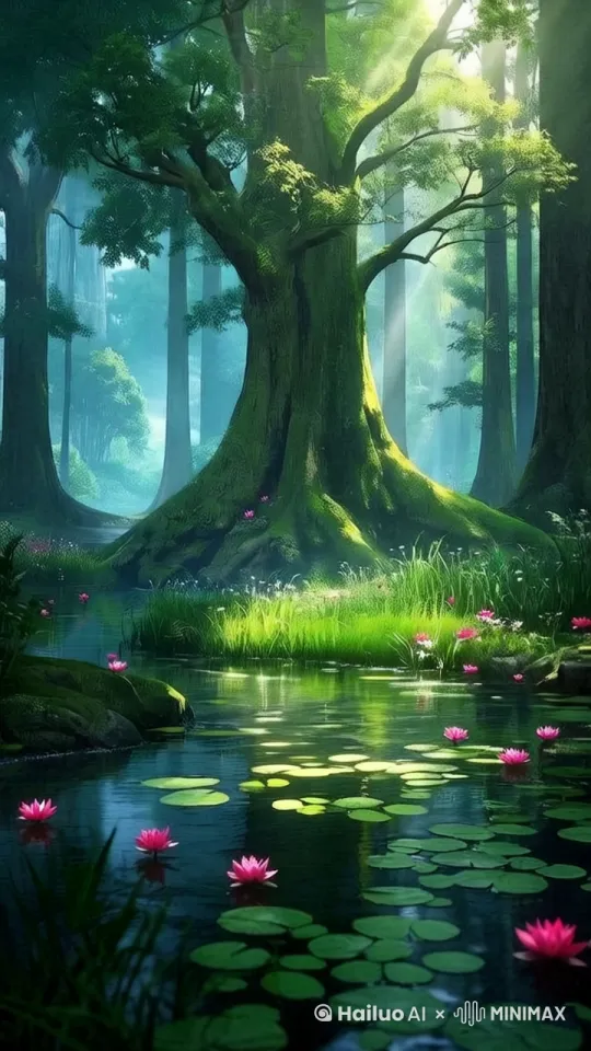 [推进]含苞待放的莲花盛开，[上升]充满生机的星光点伴随着镜头上升 by Hailuo AI Video Generator