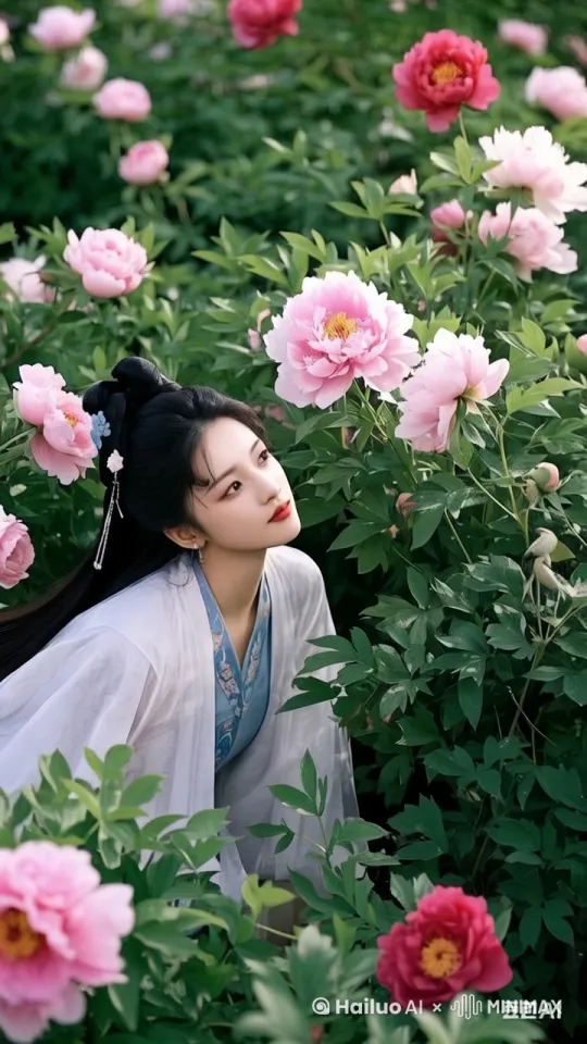 美女用鼻子闻花 by Hailuo AI Video Generator