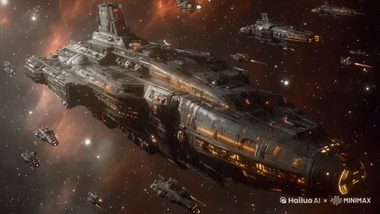 宇宙飞船正在快速向前移动，电影特效，高清 by Hailuo AI Video Generator