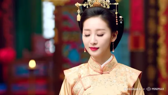 镜头缓慢前推，中国美女缓慢的转头，眨眨眼。微笑，身穿汉服，背景风景优美，画面主体动态呈现，动作自然流畅，融合，过程丝滑而匀速，符合逻辑，极致细节，镜头跟拍，超真实动态捕捉，不模糊，高质量，没有瑕疵。 by Hailuo AI Video Generator