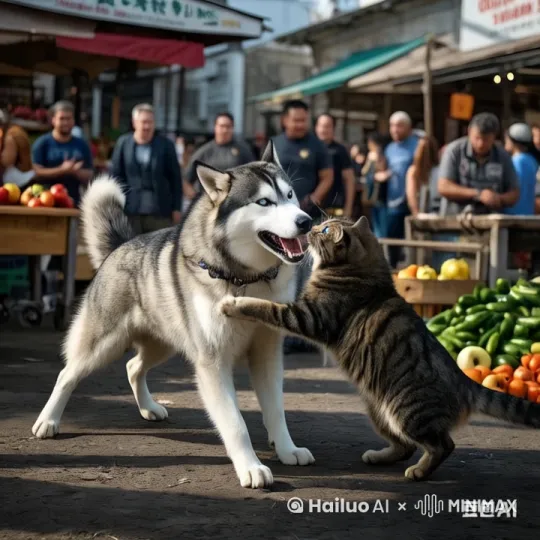 镜头移动，动态跟随，展现两个动物史诗般的激烈打斗场面，两个人正在进行惊心动魄的中国功夫对决。左边的狗右脚轻点地面，身体如旋风般旋转，左腿高高抬起，以一记凌厉的侧踢攻向对手的头部，速度极快。右边的猫前滚翻躲开，起身时双腿连环踢出，腿影重重，令人眼花缭乱。招式变化无穷，身影在环境中快速移动，忽左忽右，地面灰
尘四起，展现出中国功夫的博大精深。周围的人欢呼雀跃、拍手叫好。
镜头移动，动态跟随，两个人手持擀面杖，身姿轻盈，即将展开一场惊心动魄的中[右移,左摇,跟随] by Hailuo AI Video Generator