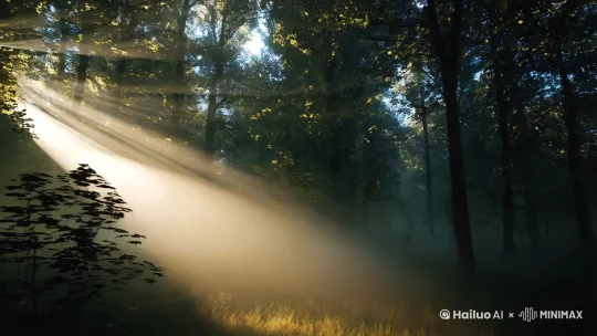 - 场景：森林晨雾+丁达尔光穿透树冠
- 运镜：缓慢前推镜头穿过迷雾
- 音乐：Brian Crain《Butterfly Waltz》钢琴前奏
- 高潮点：第12秒光束突然增强
- 📌标签 #光之魔法 #森林呼吸 by Hailuo AI Video Generator