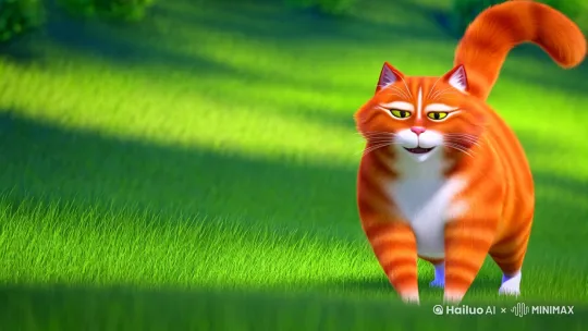 【风格】皮克斯3D动画风格
【镜头】全景+动态模糊
【主角】橘色胖猫(毛发根根分明,尾巴翘起)
【动作】四爪离地快速奔跑,眼睛直视镜头,背景为绿色草坪(虚化处理)
【参数】8K超清,光线追踪,动态模糊强度50%,精细度10 by Hailuo AI Video Generator