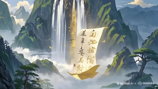 诗稿飞向远处的瀑布 by Hailuo AI Video Generator