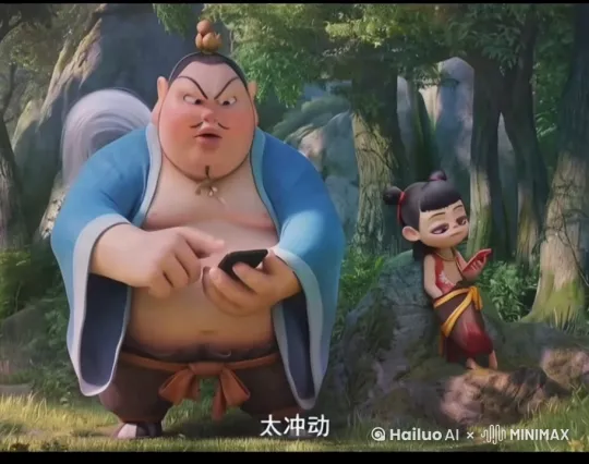 全景：太乙甩拂尘变出金色饺子皮雨，哪吒踩着风火轮空中接皮 
• 近景：哪吒用火尖枪戳肉馅搞怪失败，肉馅爆炸成烟花状光效 
• 特写：太乙手把手教捏褶皱，饺子逐渐变成莲藕形状发光体 
• 俯拍：蒸笼打开时金光四射，饺子变身小麒麟蹦跳而出 by Hailuo AI Video Generator