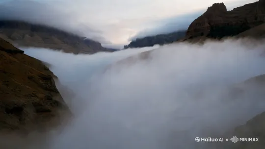 延时摄影中云瀑倾泻山谷]**  
"多像一场慢镜头里的重生。  
云雾漫过脚踝时，恍惚触到地球的脉搏——  
它用六亿年的地质断层教我：  
所有动荡终会沉淀成风景。"   by Hailuo AI Video Generator