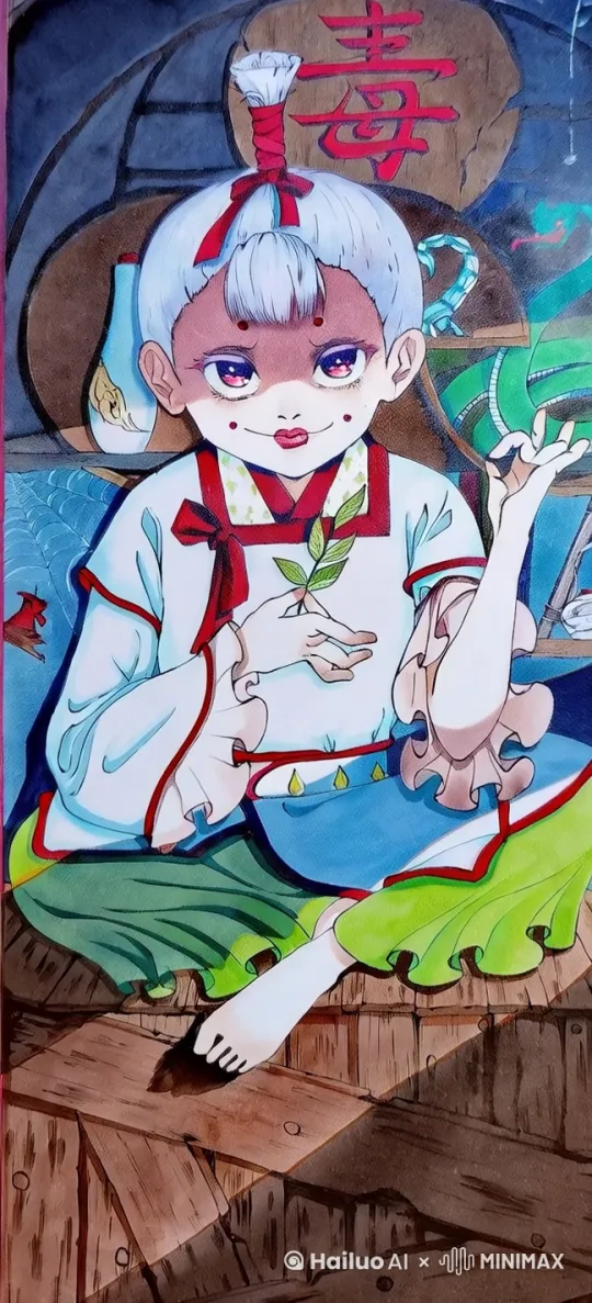 白发小男孩拿着草药闻了一下 by Hailuo AI Video Generator